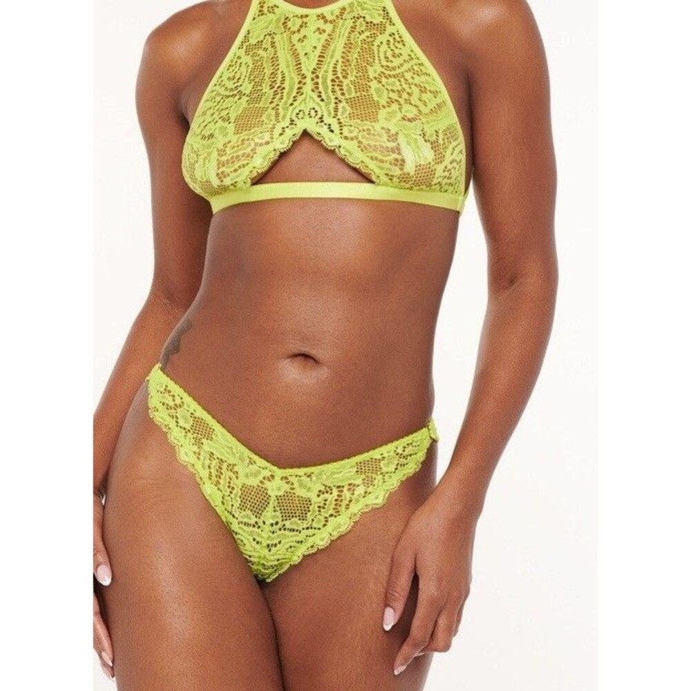 NWT SAVAGE X FENTY Womens Size M Alien Animal High Leg LaceLime Green Panty Lace